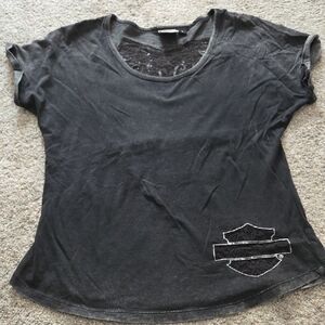 Harley-Davidson Black Short Sleeve Scoop Neck Tee with White Shield Stitching